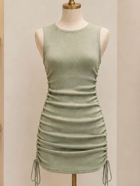 Lioness Sage Green Ruched‎ Bodycon Mini Dress XS NWT Side tie